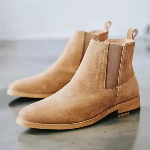 Handmade Beige Color Suede Chelsea Boots Suede Ankle Dress Formal Boot For Men