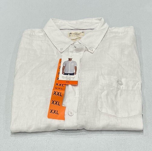 Weatherproof Vintage Men’s Washable Linen Short Sleeve Woven Shirt, White, XXL