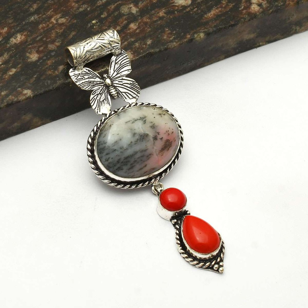 Dendrite Opal Coral Gemstone Ethnic Pendant Jewelry Gift For Her 3.2
