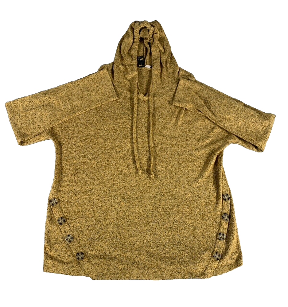 MISA Los Angeles Gold Metallic Hoodie Poncho with Side Buttons Long Sleeve