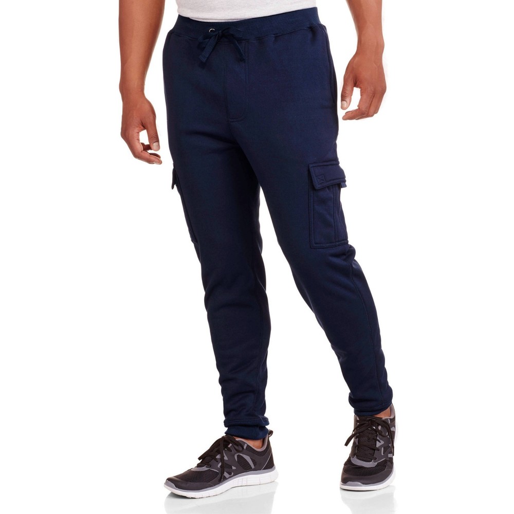 Swiss cross Men's Elastic Waist Solid Fleece Cargo Pant Size SMALL NAVY New