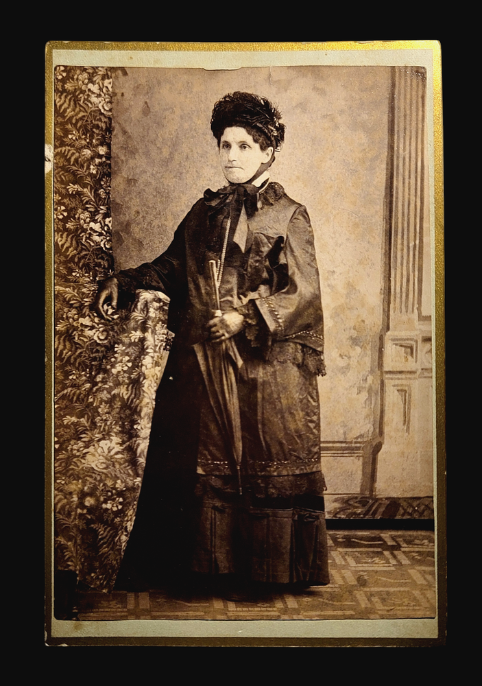 Vintage Antique Cabinet Card Photo Elegant Lady in Hat Dress Gloves Umbrella