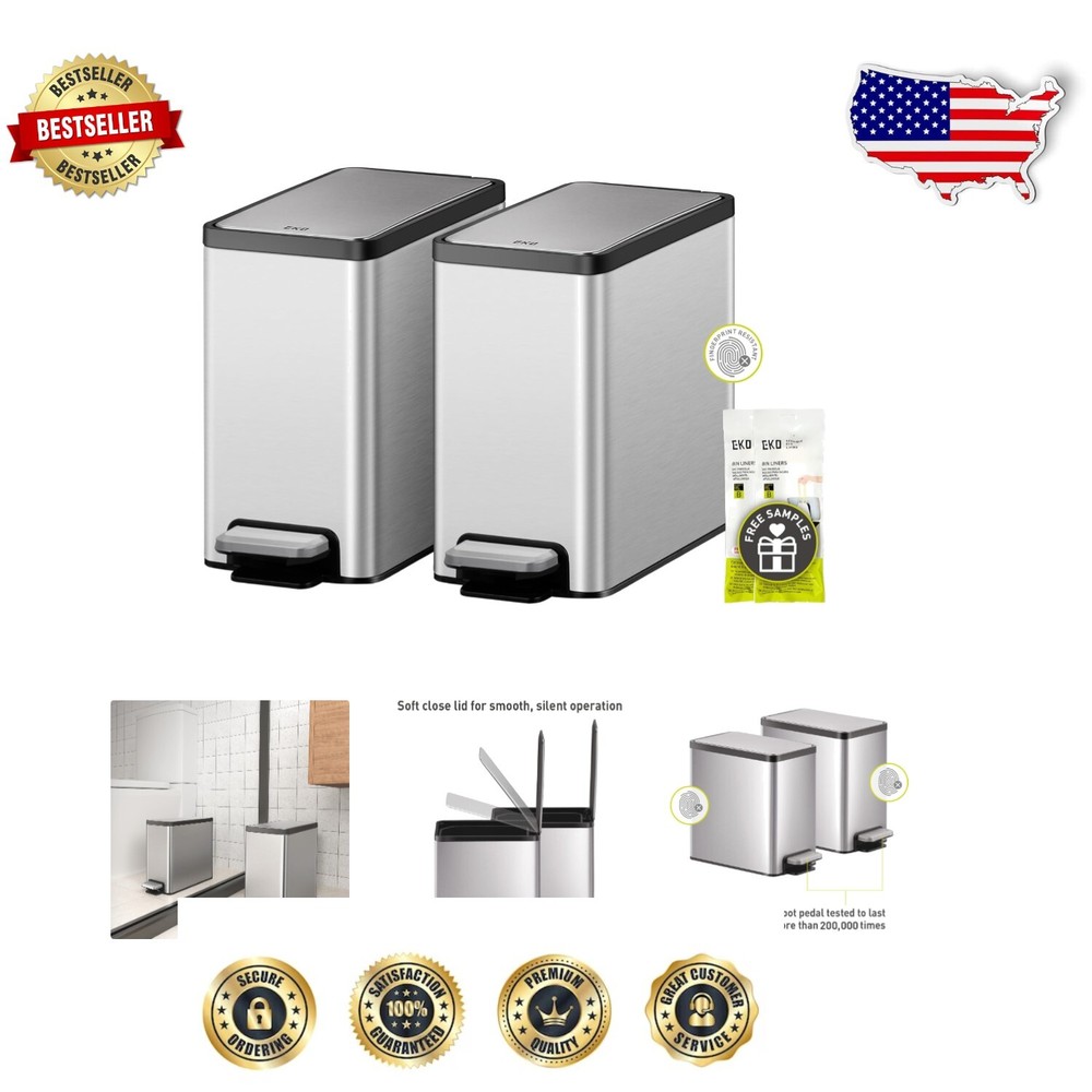 Stylish 2-Pack 1.6G Stainless Steel Step Trash Cans - Fingerprint Resistant