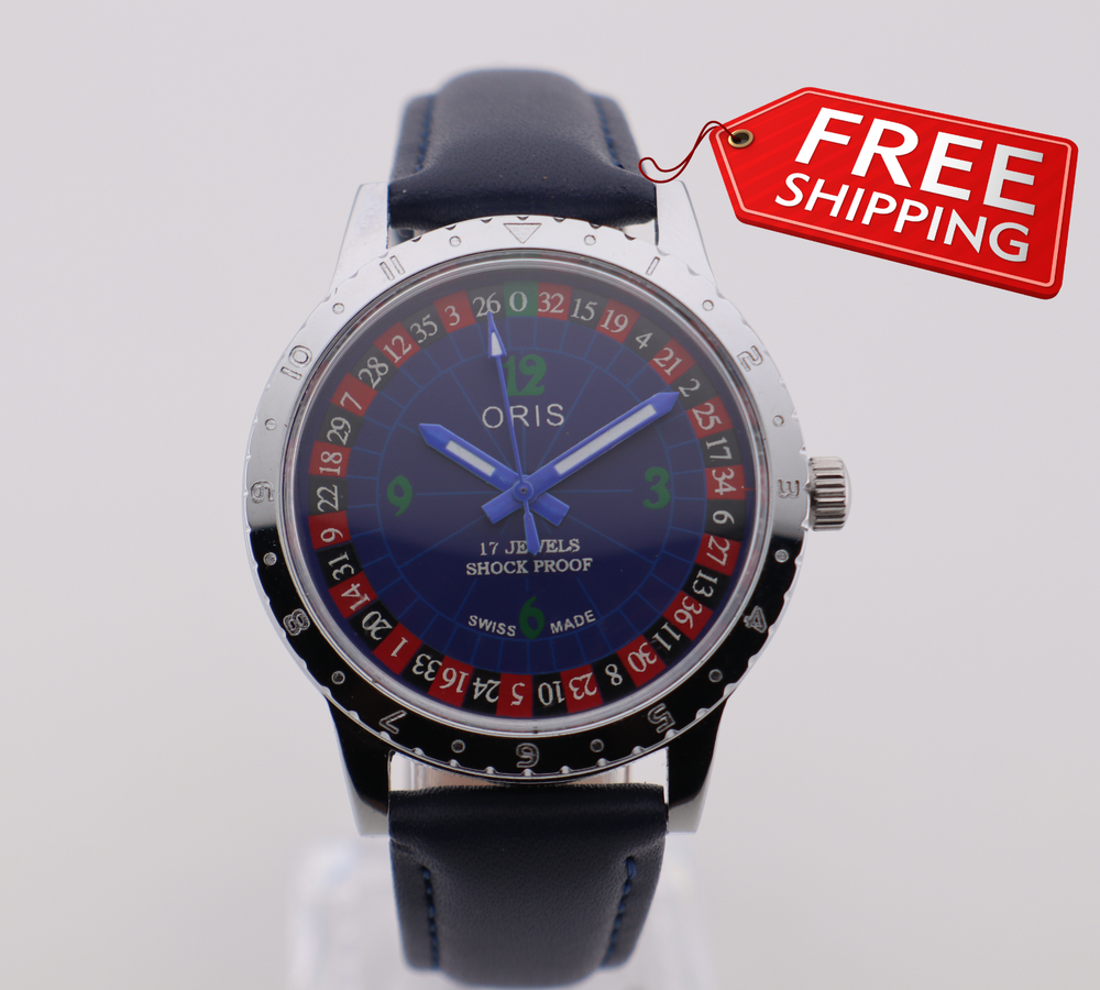 Oris Swiss vintage hand-wind mens watch with blue dial