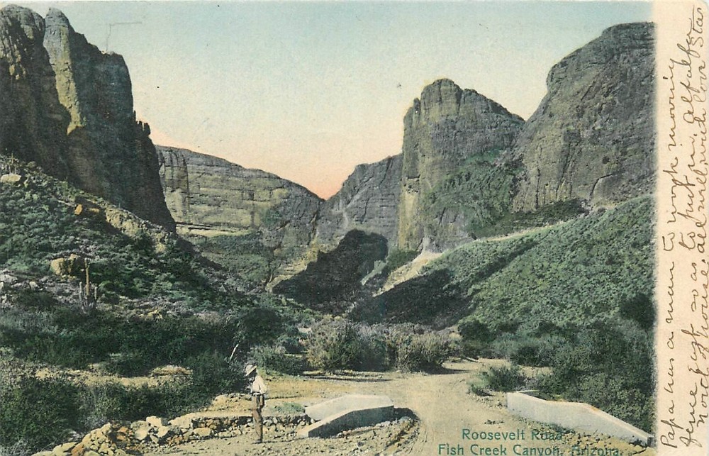 1908 Fish Creek Arizona Roosevelt road hand colored  Rieder Postcard 25-2970