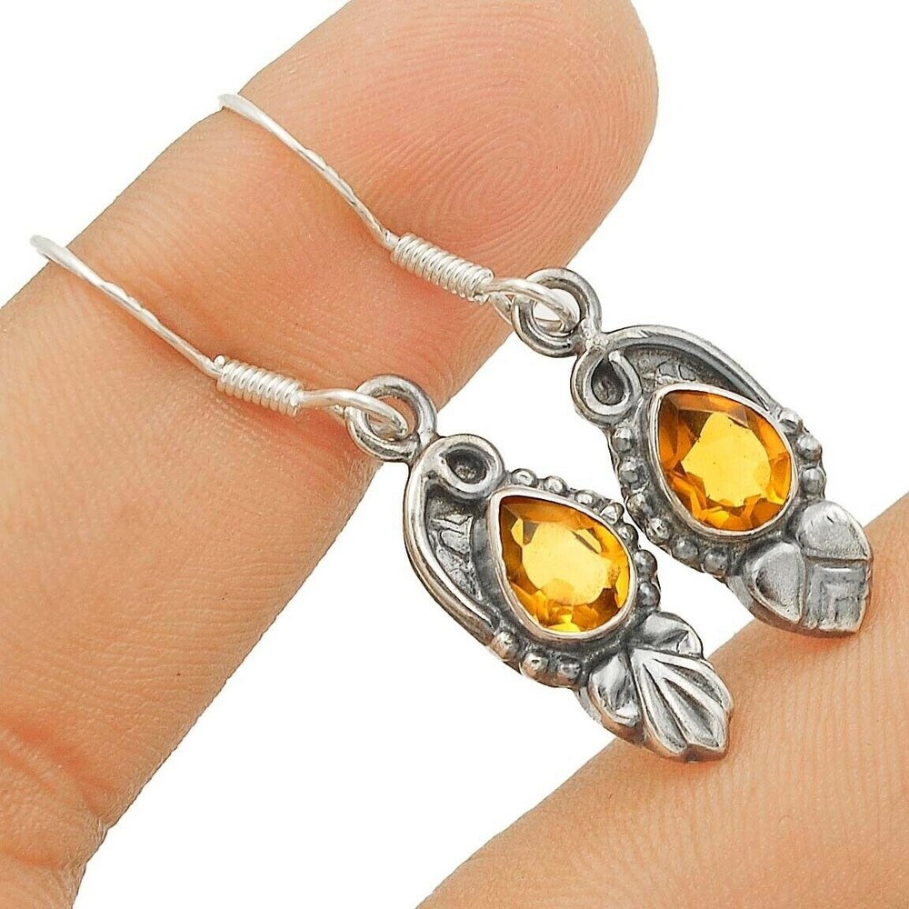 Natural Golden Citrine 925 Sterling Silver Earrings 1.5