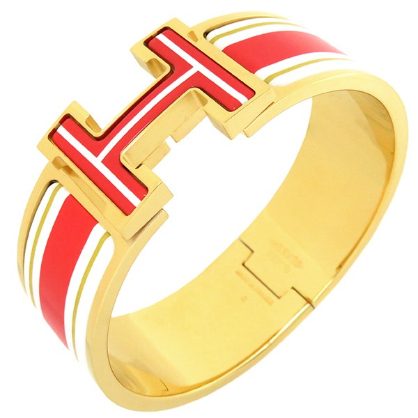 Hermes Clic Clac H PM Gold Plated Orange Enamel Bracelet 492388
