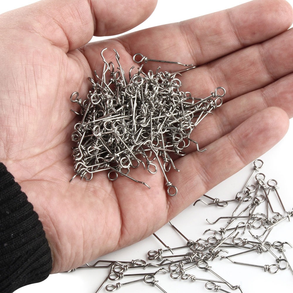 100pcs Stinger Fishing Spike Stainless Steel Soft Bait Bent Center Pin Pike Rig