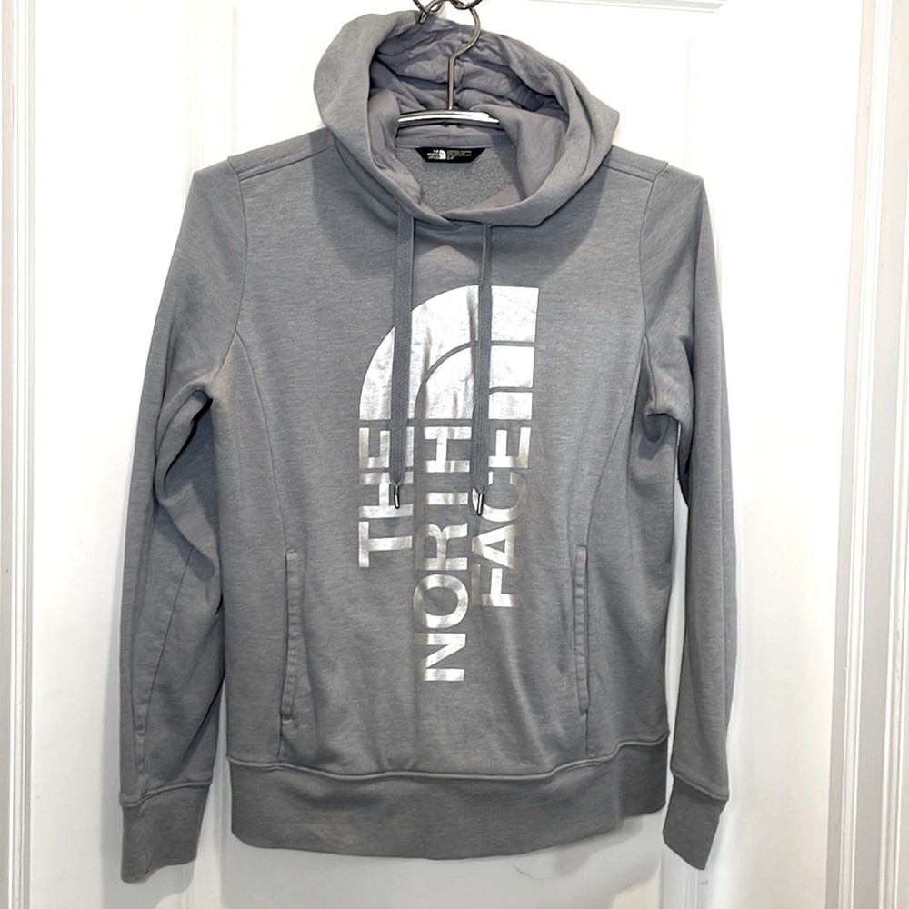 Women’s THE NORTH FACE Gray Blue Hoodie with Silver Logo - Size SP