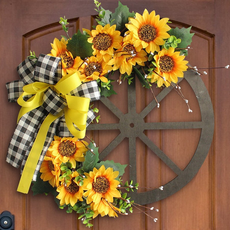 Colorful Artificial Flower Wreath for Front Door or Porch Decor