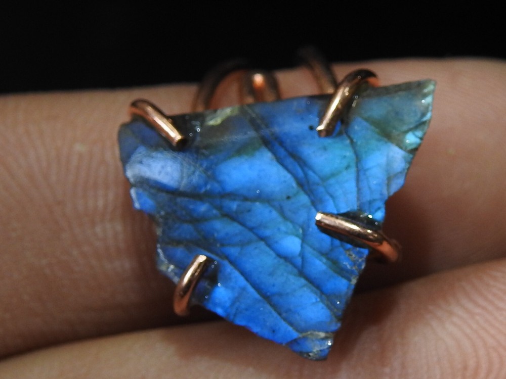 Natural Labradorite Multi-Flash Ring with Copper Wire Wrapping