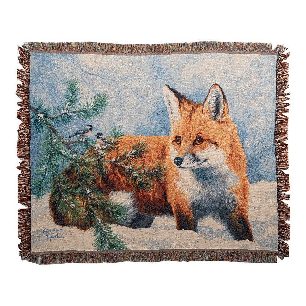 FOX AND CHICKADEES TAPESTRY THROW BLANKET - 50