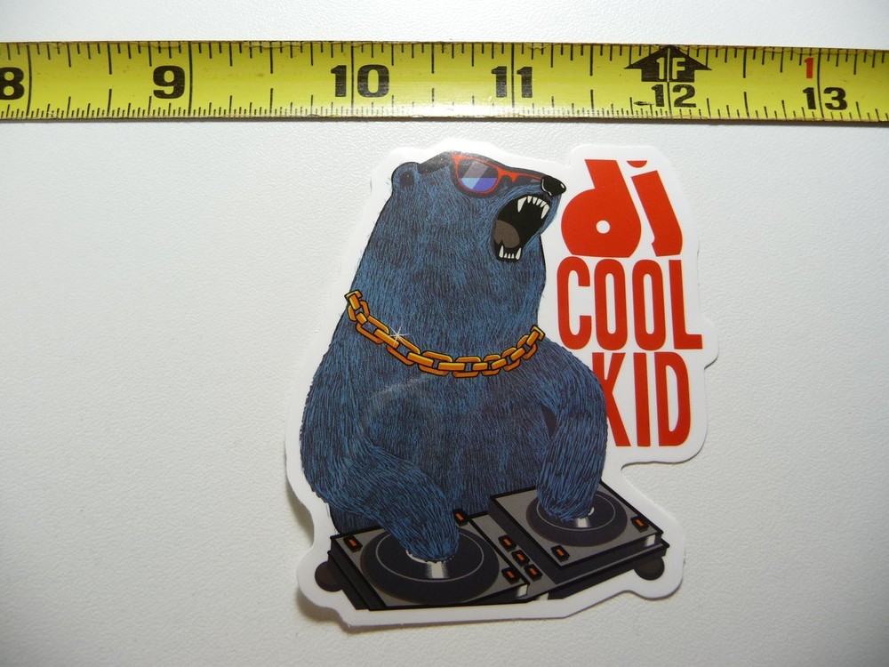 BEAR NECKLACE DJ TURNTABLES DECAL STICKER HIP HOP RAP MUSIC STYLE STREET
