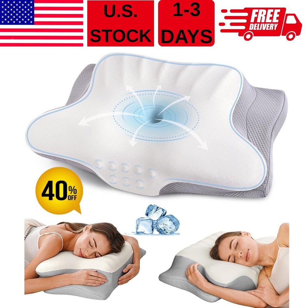 Ergo Pillow for Sleep Apnea, Neck Pain, and Snoring Relief, Standard, Gray