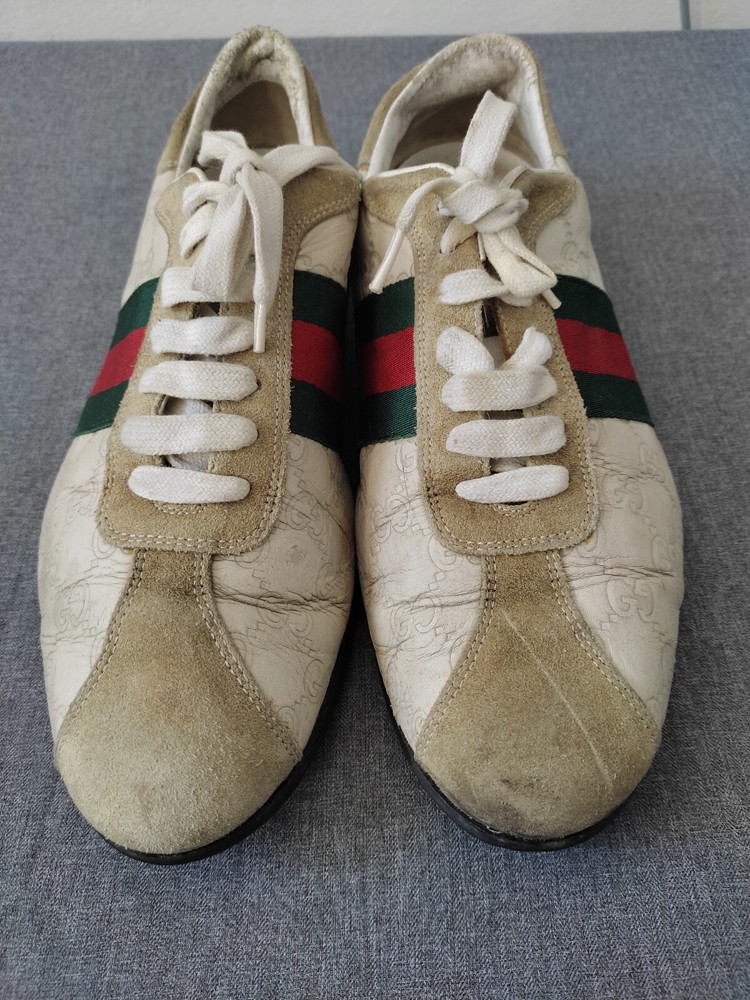 Gucci Ivory Cream Leather GG Monogram Sneakers for Men Size 7.5 US