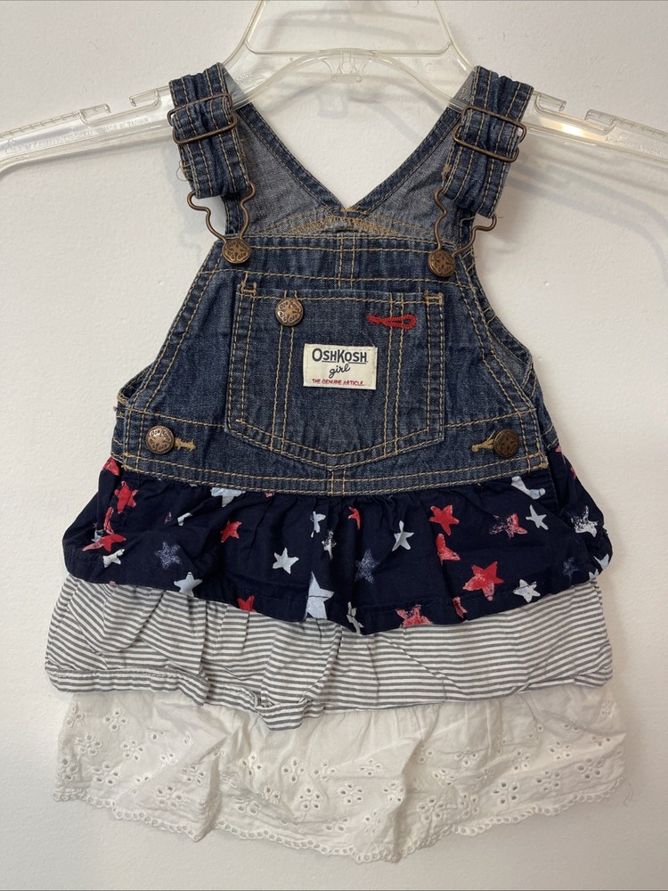 Oshkosh Girls 18 Months Blue Denim Cotton Sleeveless Overall Dress! A4239