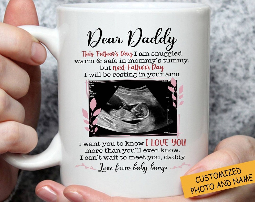 I Ll Be Snuggled In Your Tummy Personalized Mug Sonogram Mug Fathers Day Gift