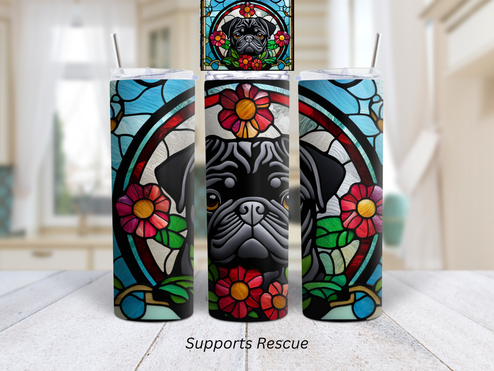Stained Glass Black Pug Dog Vibrant 20 oz Stainless Steel Insulated Tumbler