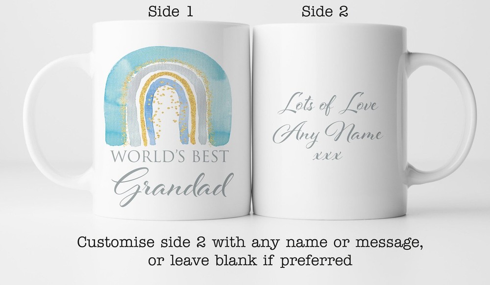 Cute Watercolour Rainbow World's Best Grandad Mug Personalised Father's Day Gift