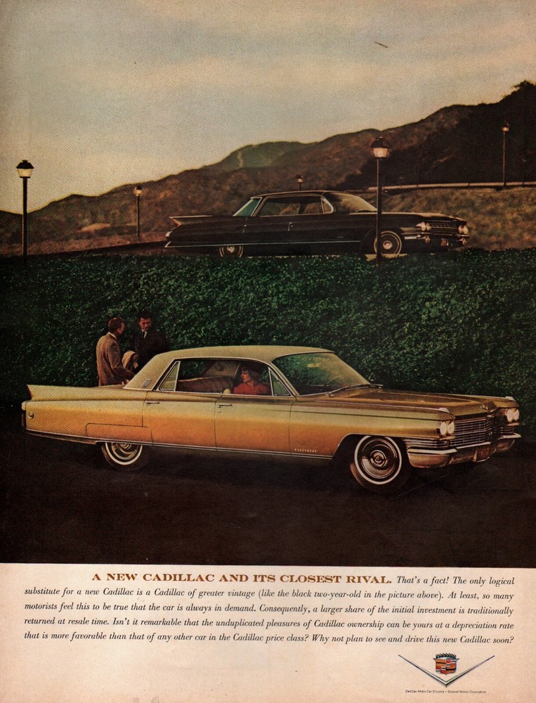 1963 Cadillac Retro Gold 4-Door Vintage Car Auto Ad