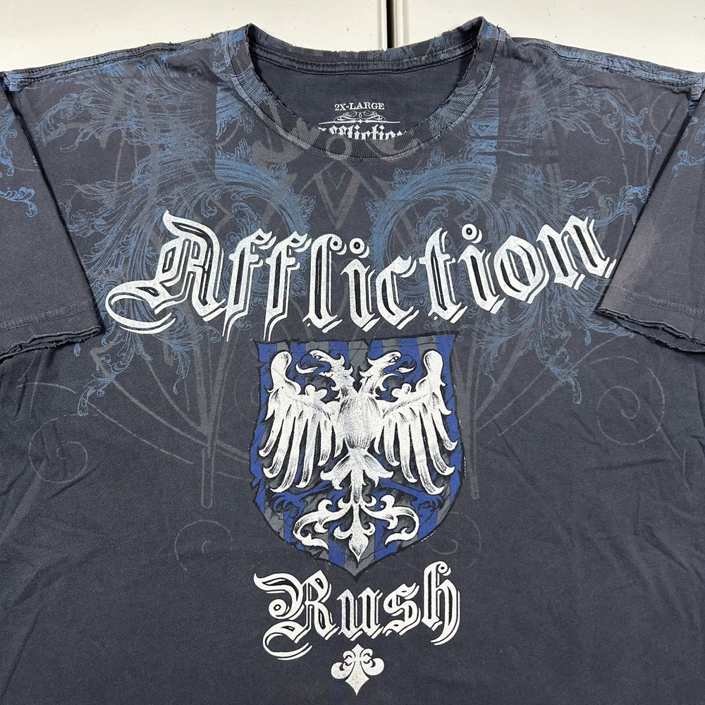 y2k Affliction Rush GSP Graphic Shirt Size 2XL Blue Black Grunge Goth MMA Skater