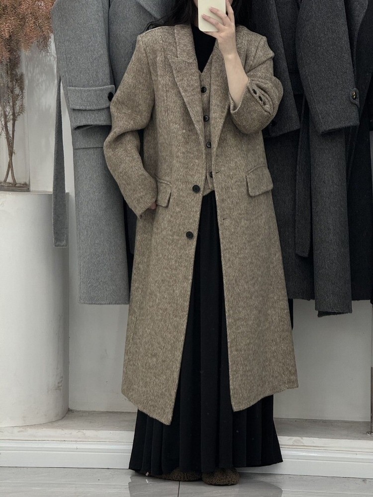 Wool Blend Women Overcoats Peak Lapel Dressy Business Casual Outdoor Outfits