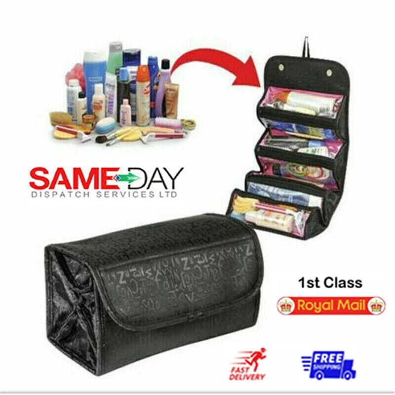 ROLL-N-GO MAKEUP CASE COSMETIC BAG ROLL UP TRAVEL POUCH SMART TOILETRY BAG