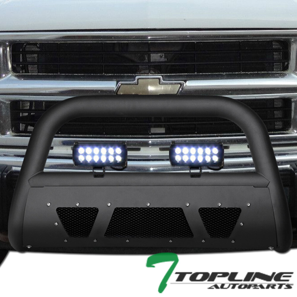 Topline For 92-99 C/K Suburban Matte Black Studded Mesh Bull Guard+36W LED Bars