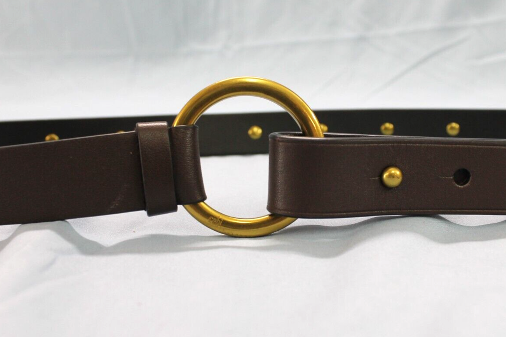 CABI Brown GENUINE LEATHER Brass Studded O-RING BUCKLE Adjustable WAIST BELT  L