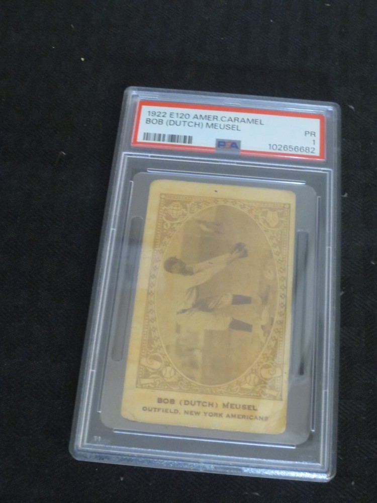 1922 E120 American Caramel Bob Dutch Meusel PSA1 Yankees Babe Ruth on back
