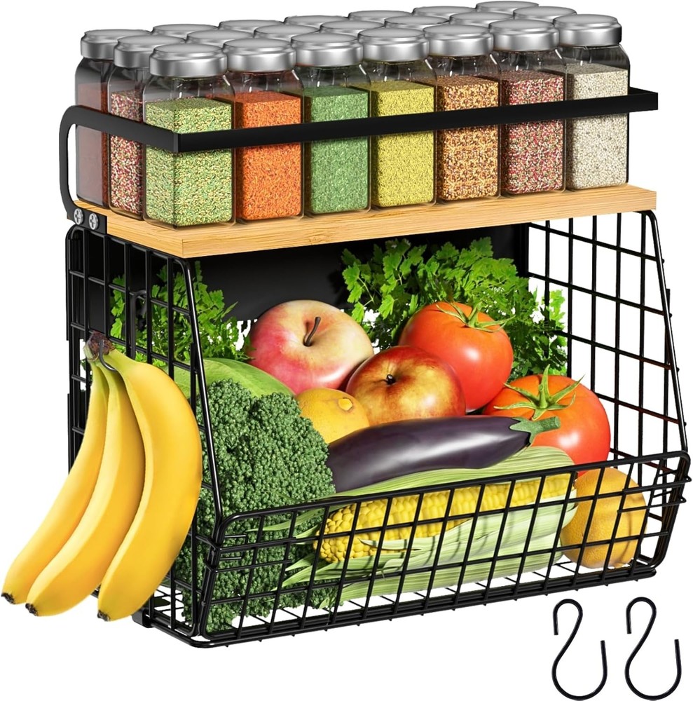 Magnetic Wooden Fridge Shelf for Fruit Potato Onion Storage Bins
