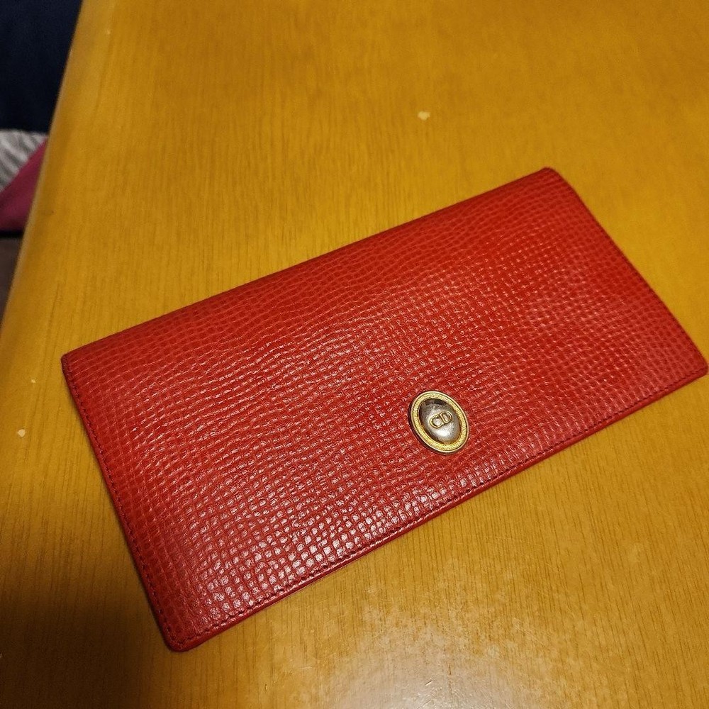 Dior Red Leather Bifold Wallet with CD Logo for Men