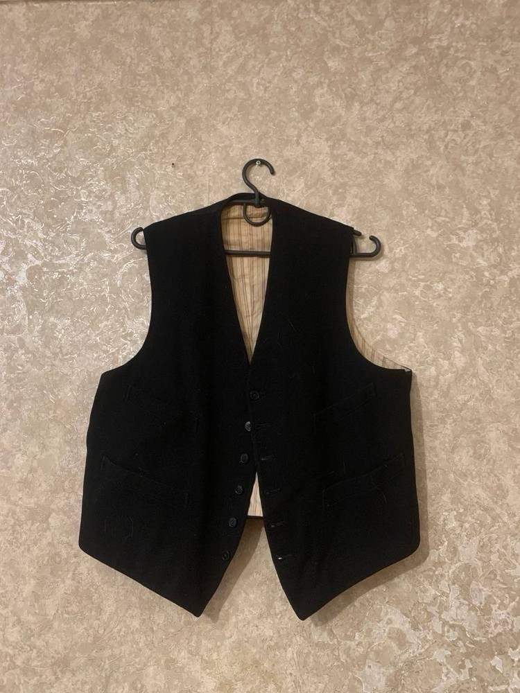 Vintage Mens Buckle Back Vest 30s 40s 50s Black Waistcoat Antique 1930s 1940s