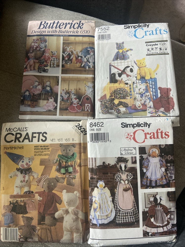 Simplicity Butterick Mccalls Craft Pattern Lot of 4 Bears, Cats, Dogs, Ducks Cow