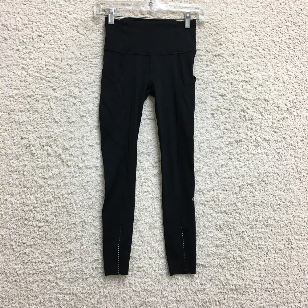 Lulmon Womens High-Rise Reflective Pocket Running Leggings in Black - HOU Style