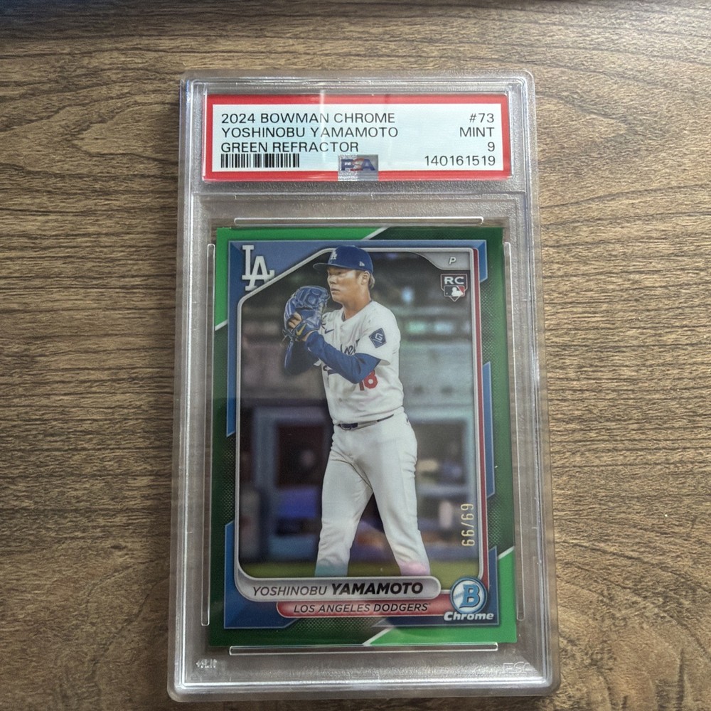 Yoshinobu Yamamoto GREEN /99 (RC) #73 2024 Topps Bowman Chrome Baseball PSA 9