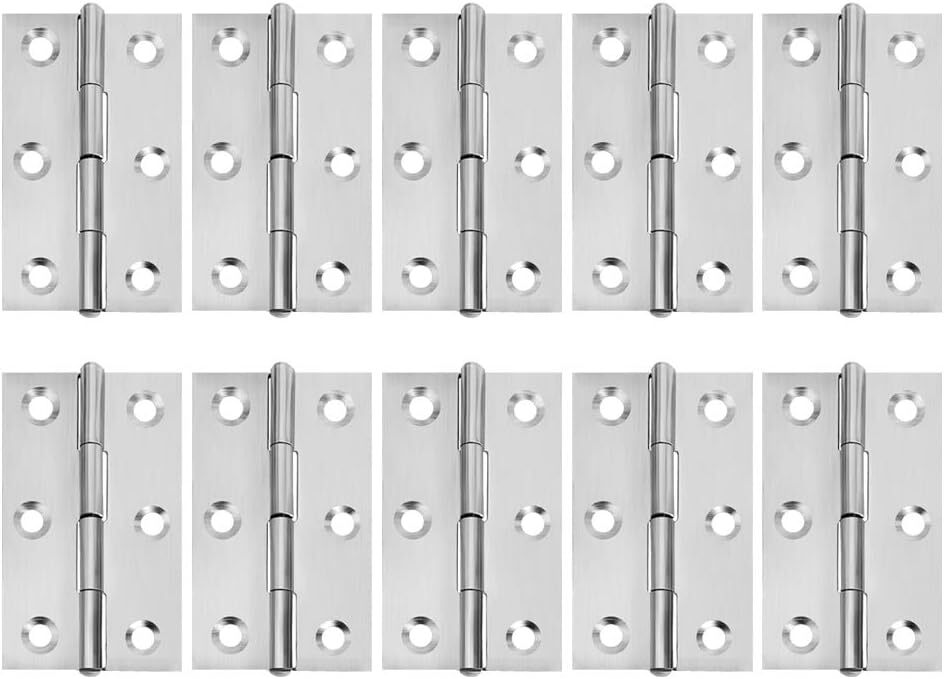 10 Pcs Stainless Steel Home Furniture Hardware Door Hinge Long 2.15 Metallic