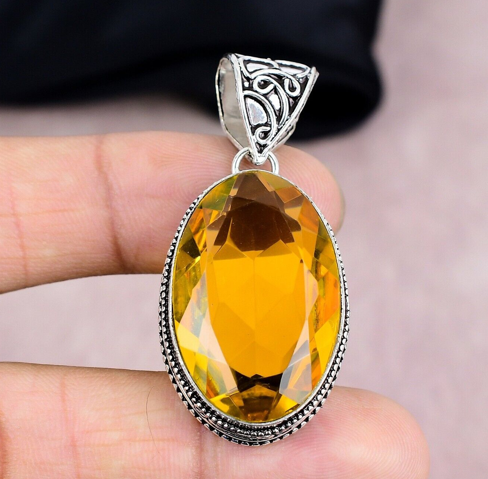 Citrine Gemstone Pendant in 925 Sterling Silver Handmade Jewelry Gift for Her