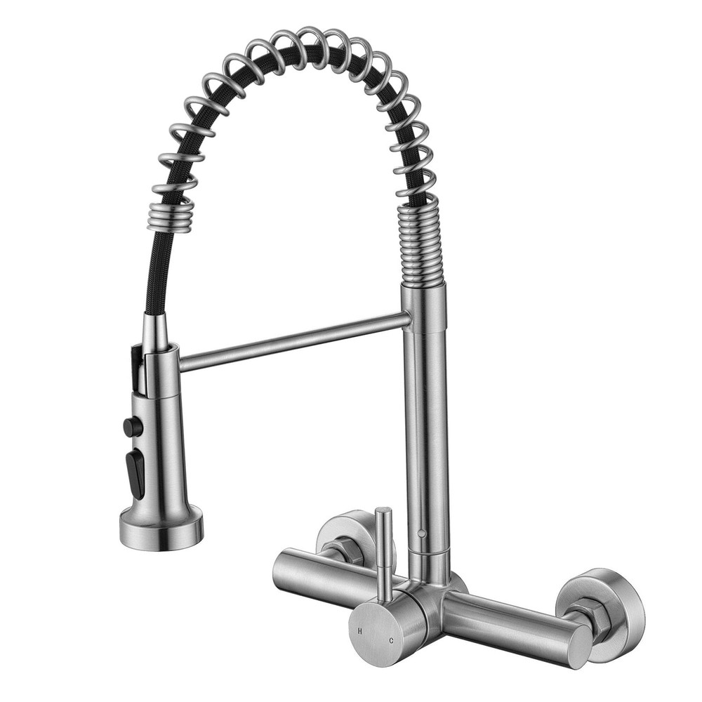 ZHYICH 8-Inch Wall Mount Kitchen Faucet with Pull-Out Sprayer for Commercial Use