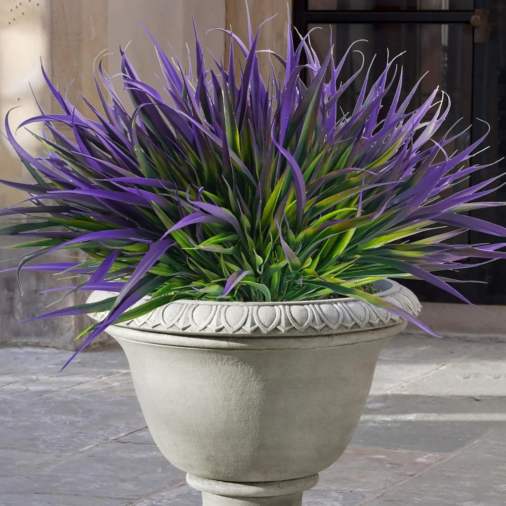 Uieke 12 Bundles Artificial Outdoor Plants UV Resistant Fake Grass 12, Purple