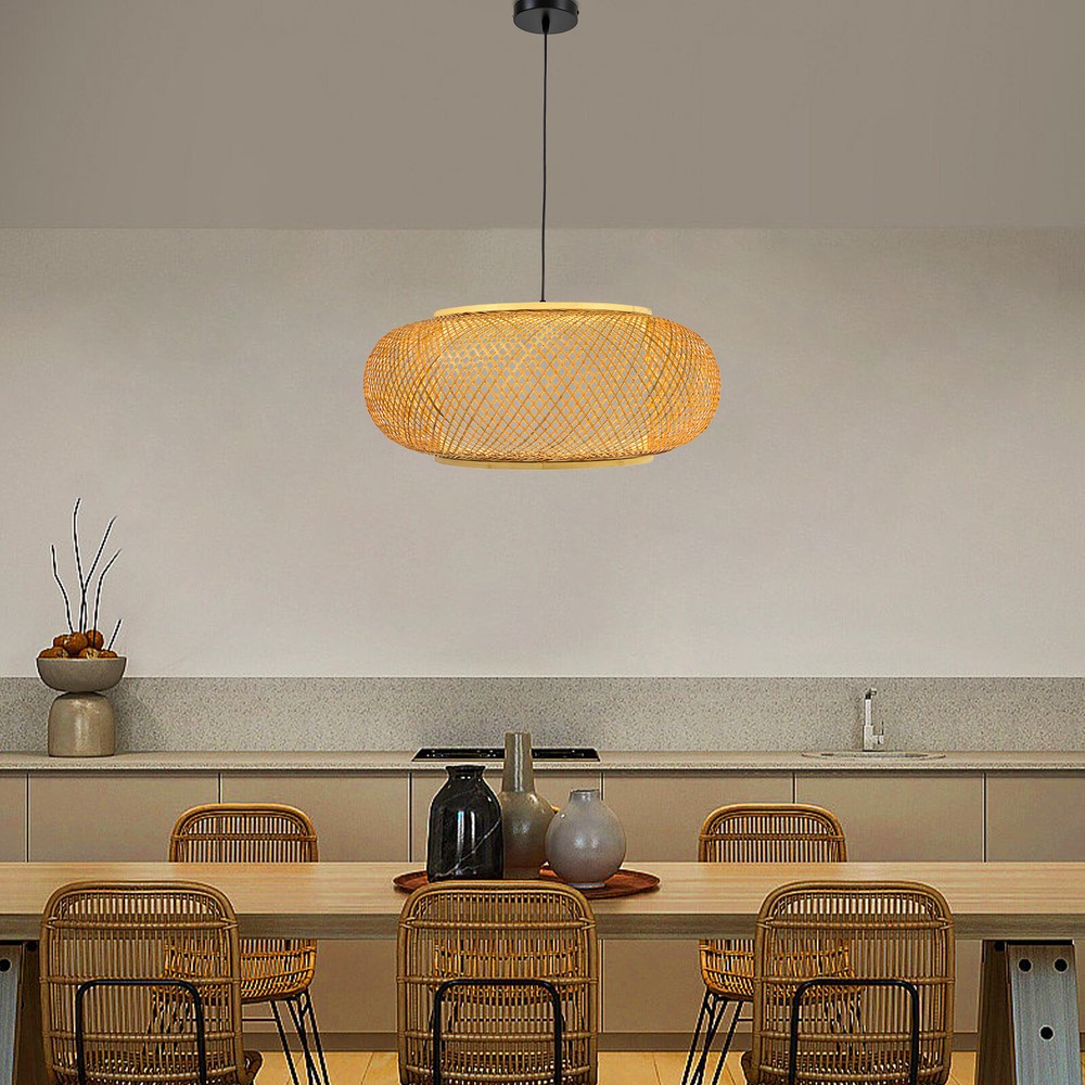 Vintage Bamboo Wicker Rattan Pendant Light Hanging Ceiling Lamp Fixture 40/60CM