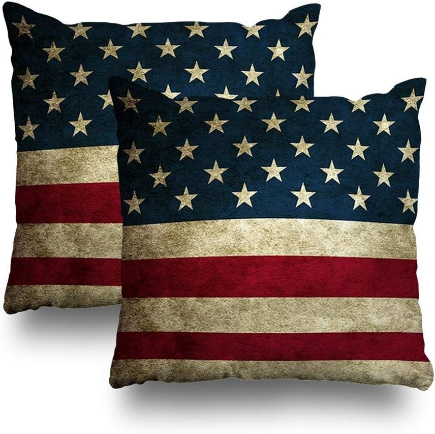 2 Pack Retro American Flag Pillow Covers 20X20 Inch Decorative Cushion Case