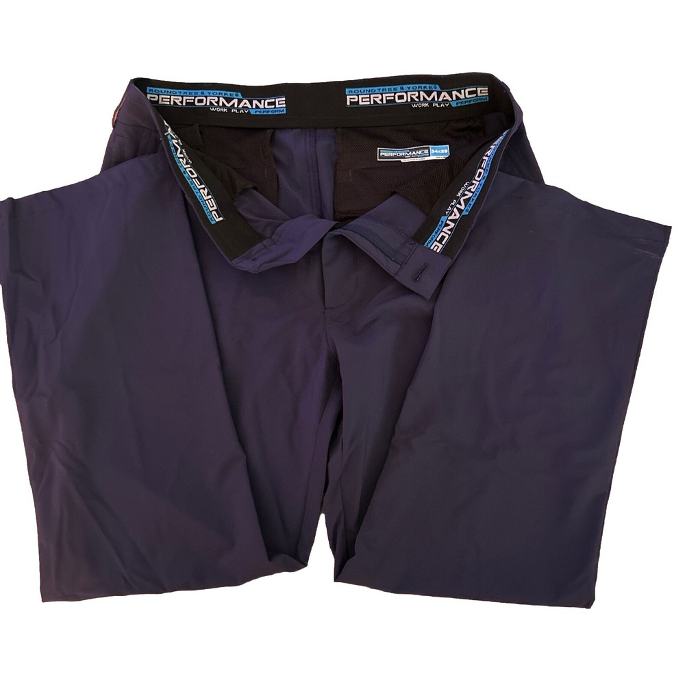 Roundtree & Yorke Men’s Performance Pants 34X29  Navy Blue Play Work Perform EUC