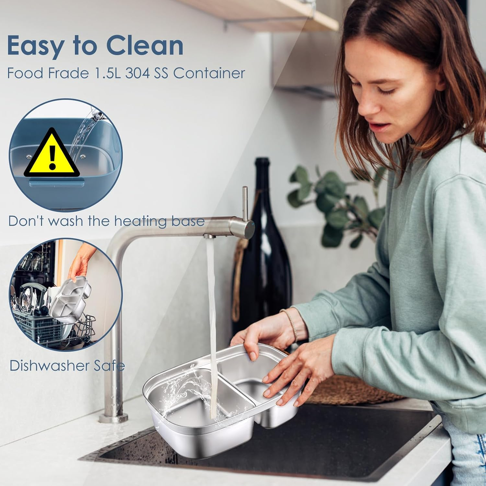 Portable 80W Electric Lunch Box Dual 1.5L Leakproof Food Warmer