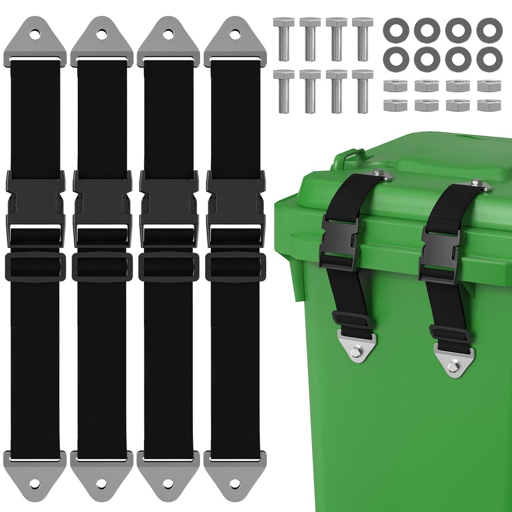 4PCS Trash Can Locks for Animals,Adjustable Garbage Can Lock Straps for Outdo...