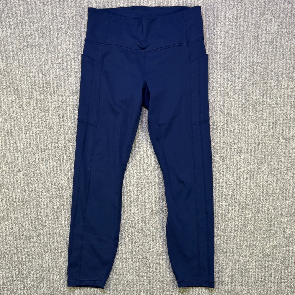 Athleta Ultimate Stash 7/8 Tight Navy Blue Medium Leggings Pockets High Rise EUC
