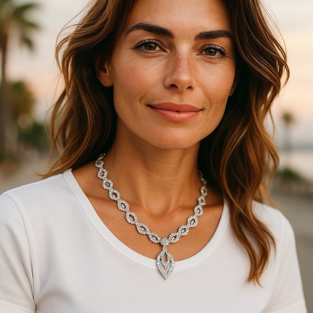 Elegant Silver-Plated Necklace – Sparkling Artificial Stones | Luxury Wear