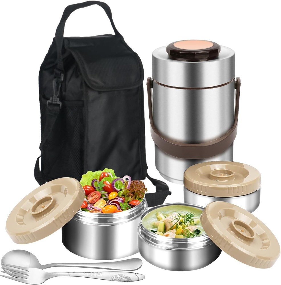 3-Layer Insulated Leakproof Lunch Box for Men with Soup Thermos