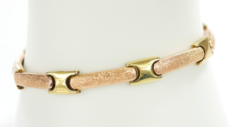 Vintage 14kt 585 Yellow Red Gold Women’s Matte Link Bracelet with Clasp