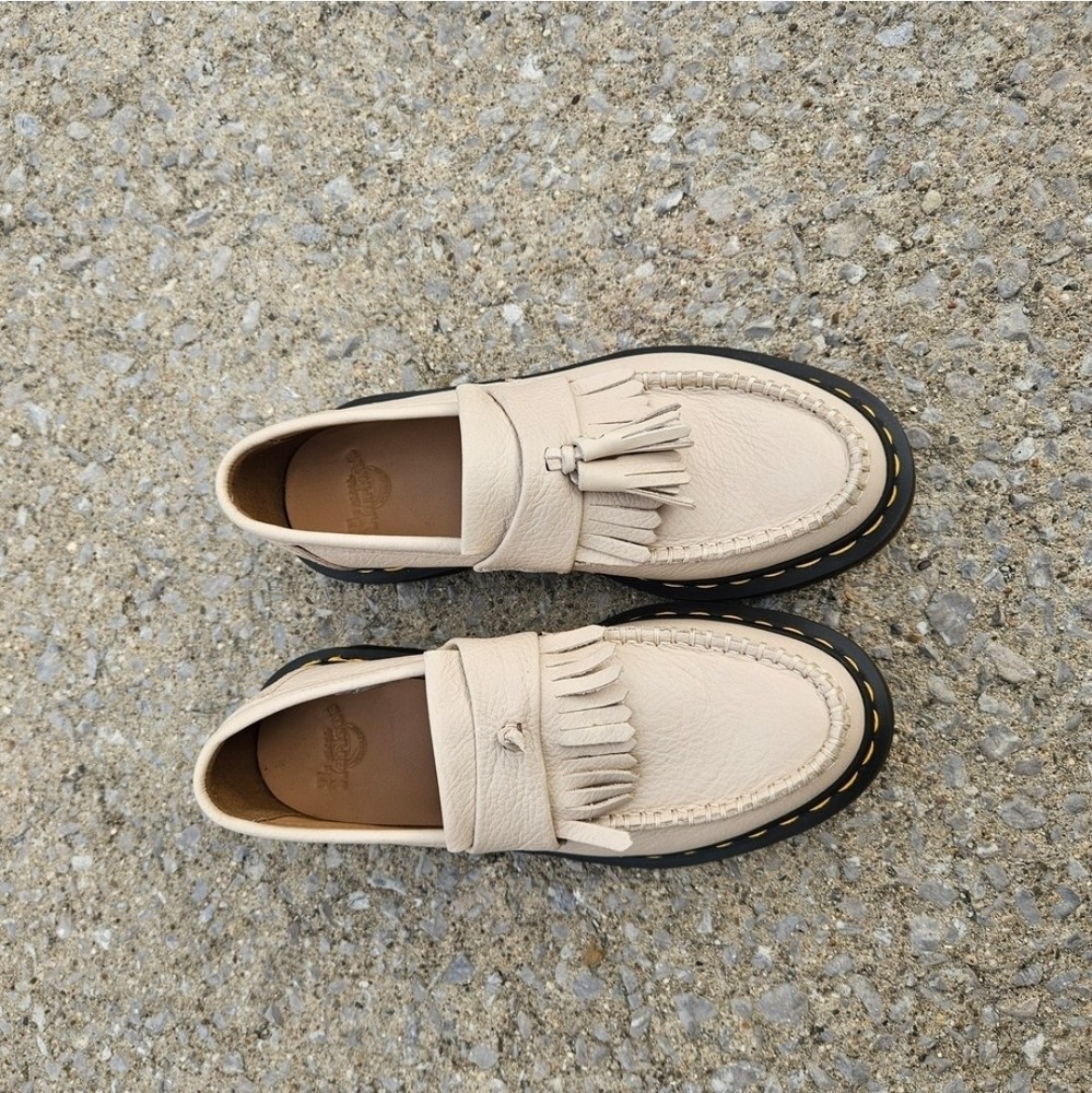 Dr. Martens Adrian Women's Virginia Leather Tassel Loafer in Parchment Beige